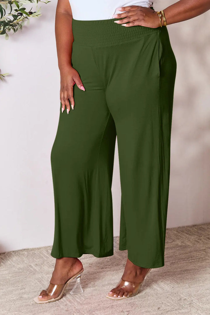 High - Waisted Smocked Wide - Leg Pants for All - Day Comfort - AMVIM