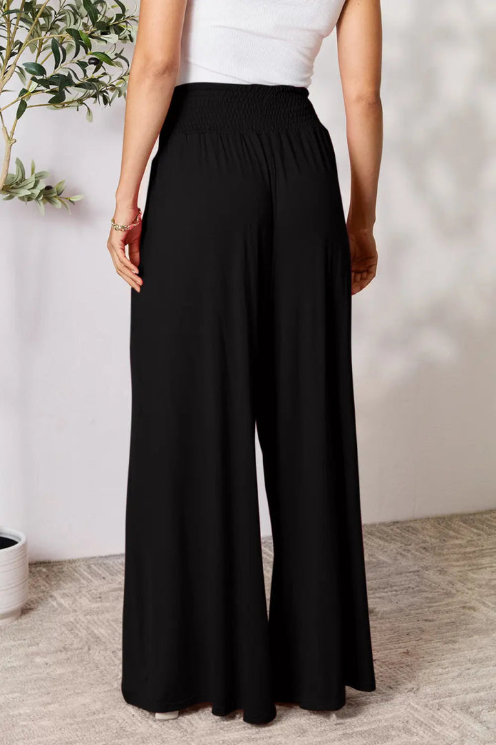 High - Waisted Smocked Wide - Leg Pants for All - Day Comfort - AMVIM