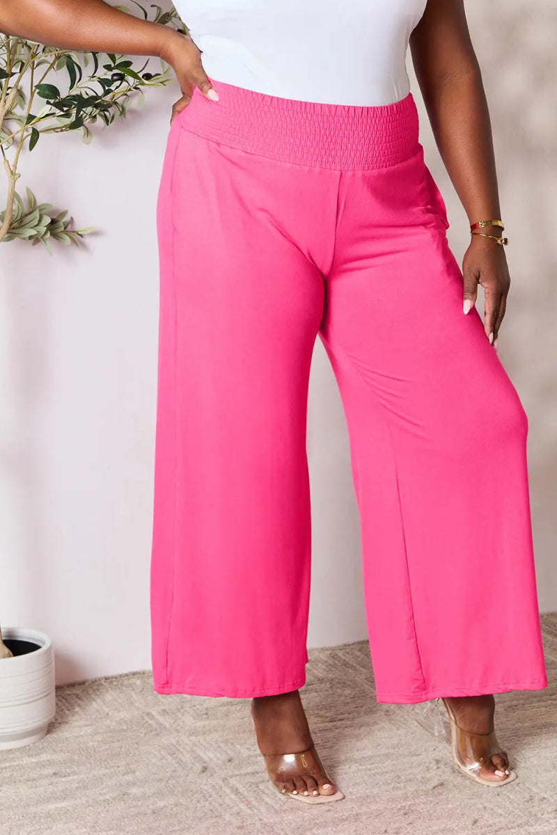 High - Waisted Smocked Wide - Leg Pants for All - Day Comfort - AMVIM