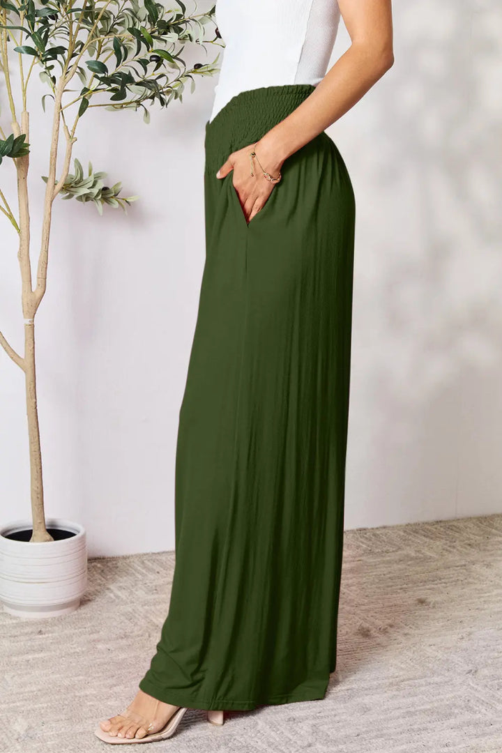 High - Waisted Smocked Wide - Leg Pants for All - Day Comfort - AMVIM