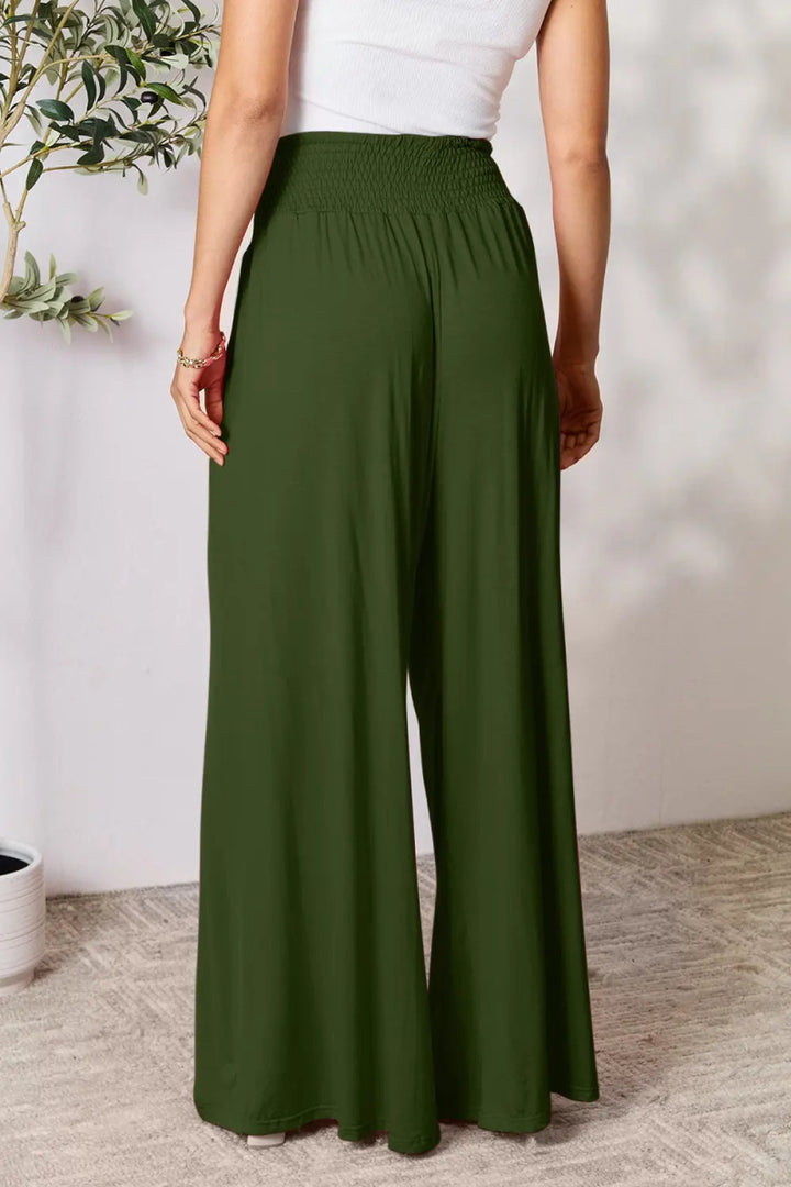 High - Waisted Smocked Wide - Leg Pants for All - Day Comfort - AMVIM