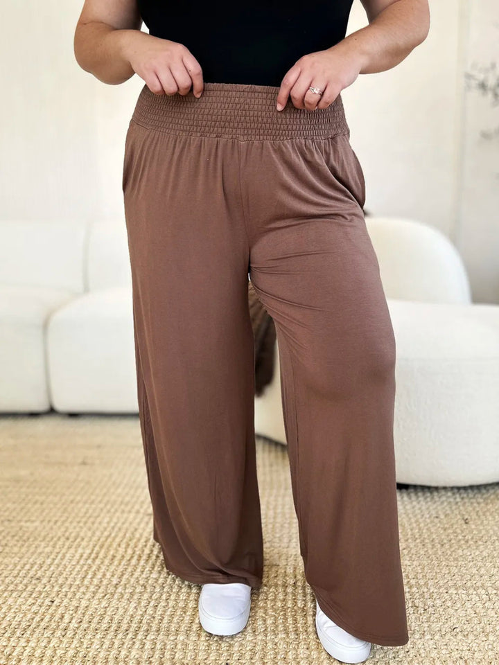 High - Waisted Smocked Wide - Leg Pants for All - Day Comfort - AMVIM