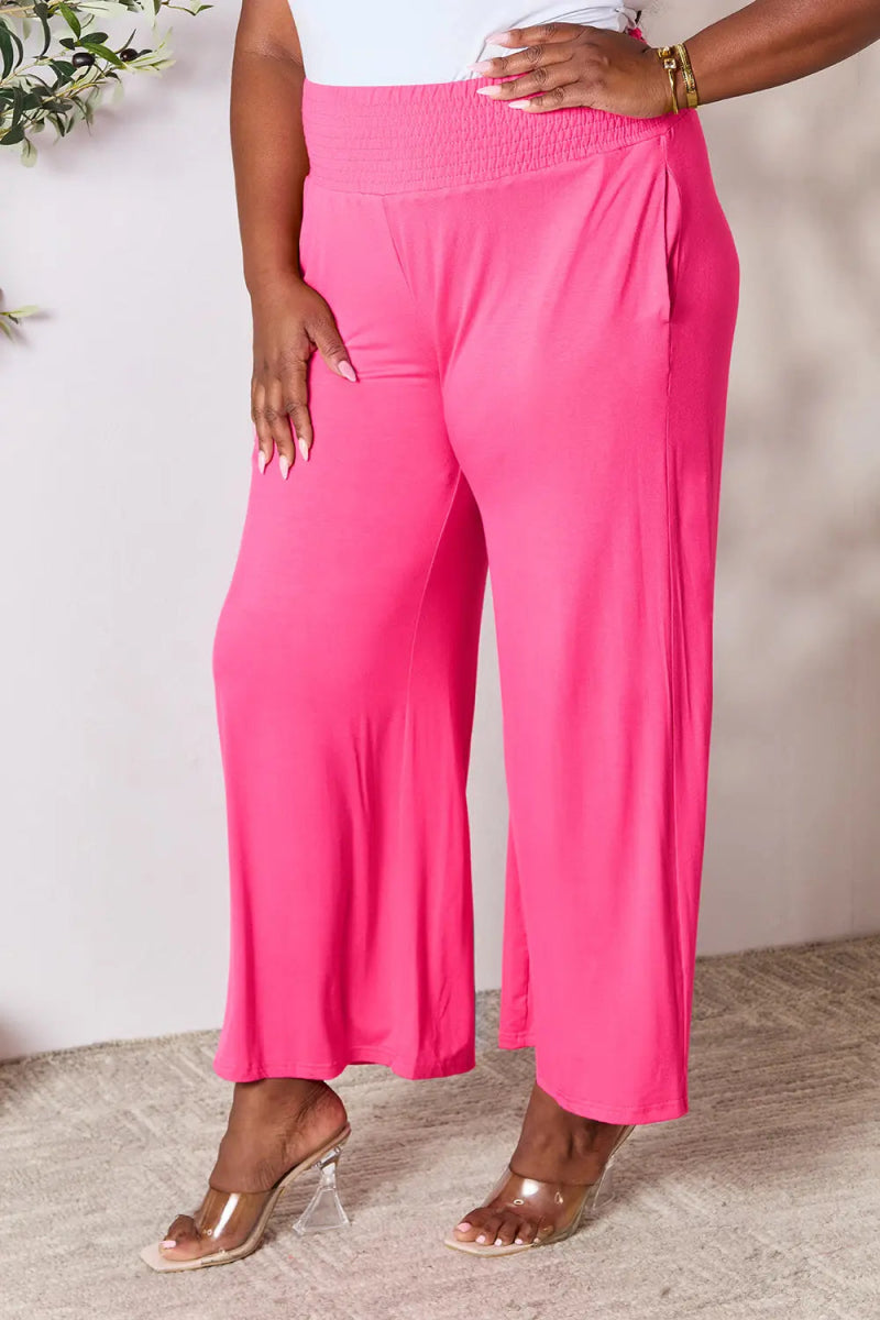 High - Waisted Smocked Wide - Leg Pants for All - Day Comfort - AMVIM