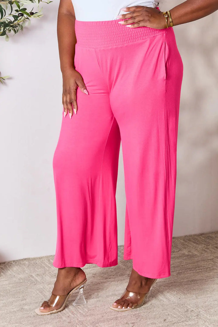 High - Waisted Smocked Wide - Leg Pants for All - Day Comfort - AMVIM