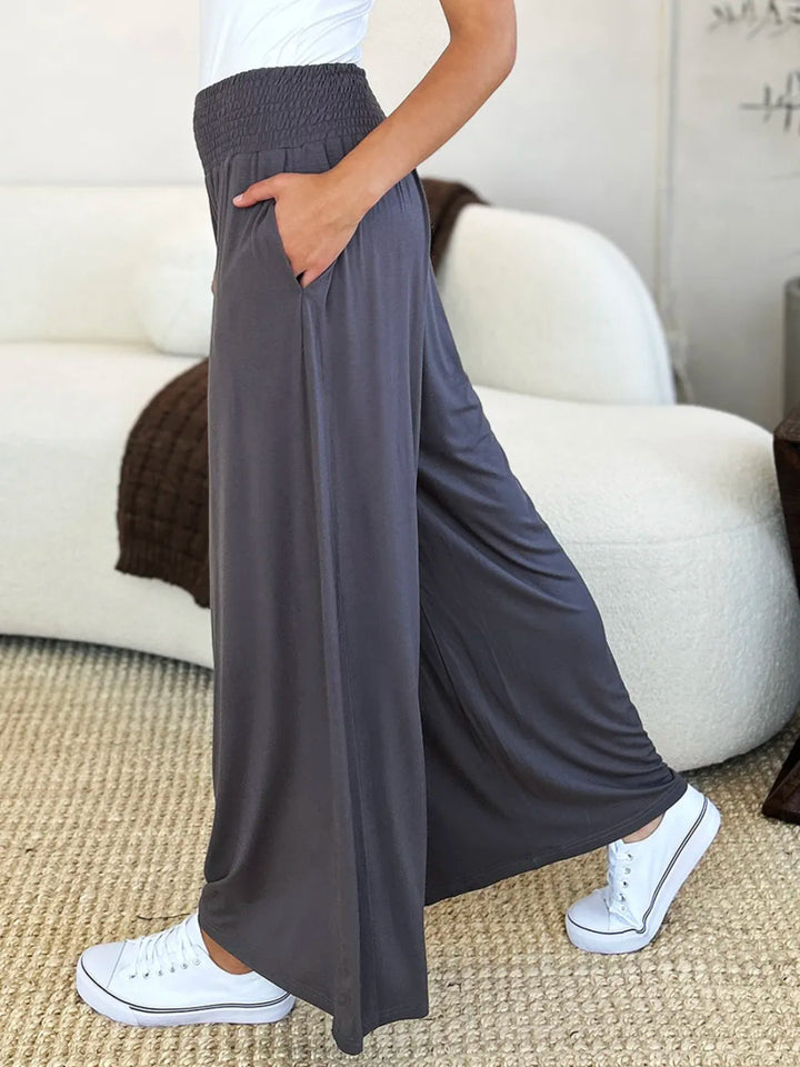 High - Waisted Smocked Wide - Leg Pants for All - Day Comfort - AMVIM