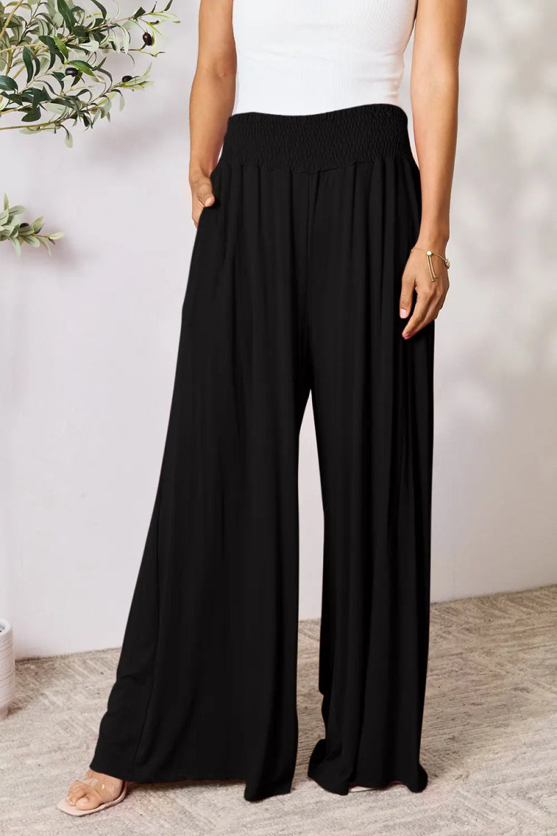 High - Waisted Smocked Wide - Leg Pants for All - Day Comfort - AMVIM