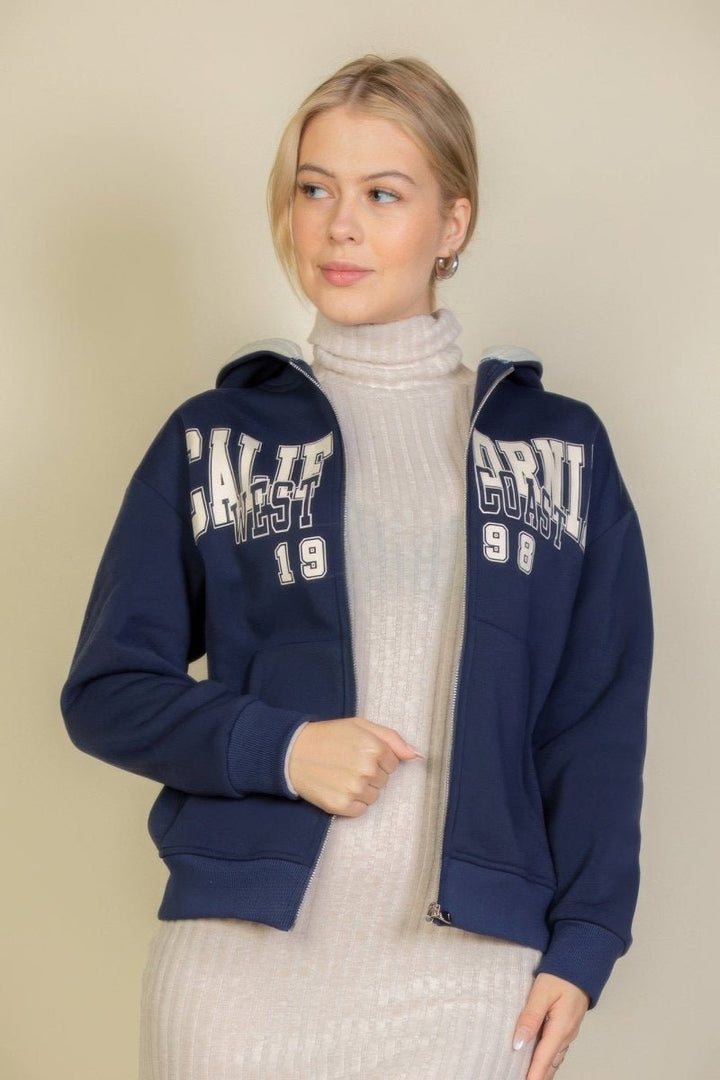 Hoodie Graphic Drop Shoulder Zipper Up Jacket - AMVIM