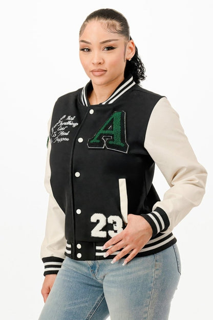 Jacket Patch Bomber Streetwear Varsity Style Casual Fit - AMVIM