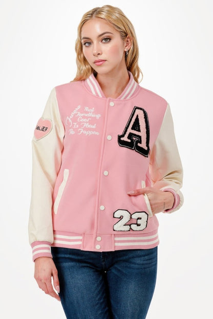 Jacket Patch Bomber Streetwear Varsity Style Casual Fit - AMVIM