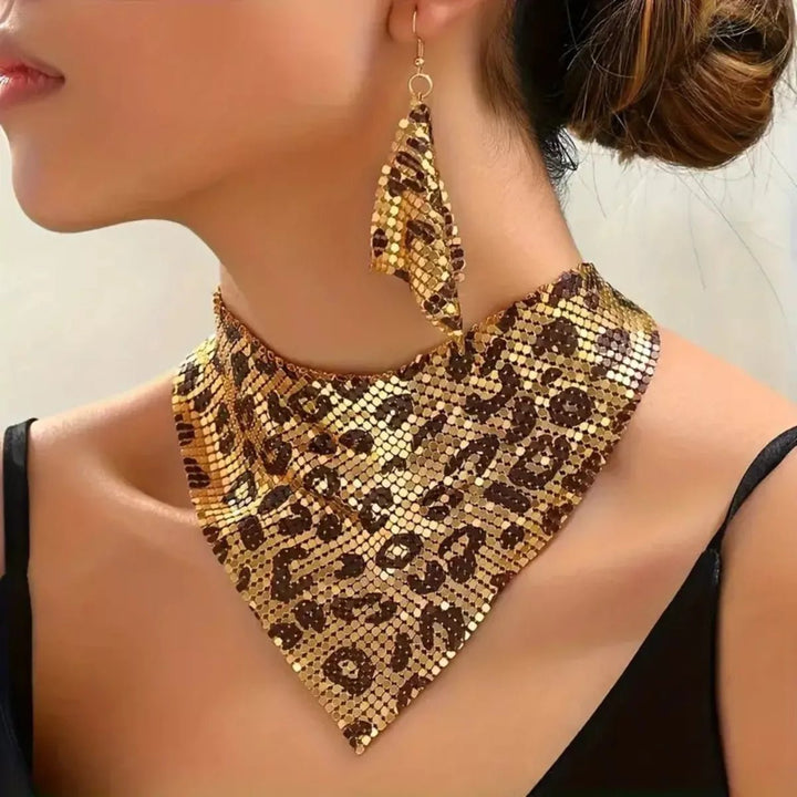 Jewelry Set Leopard Print Gold Plated Statement Necklace Earrings - AMVIM