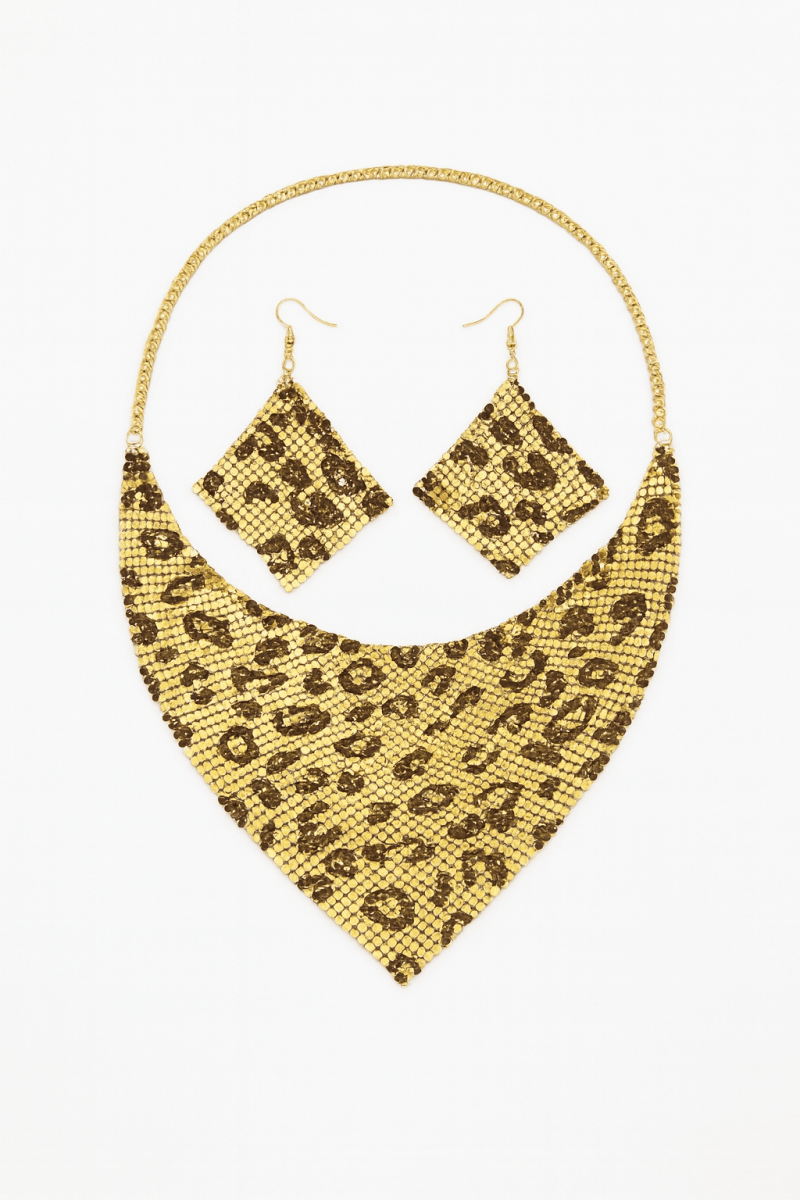Jewelry Set Leopard Print Gold Plated Statement Necklace Earrings - AMVIM