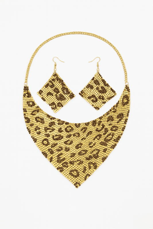 Jewelry Set Leopard Print Gold Plated Statement Necklace Earrings - AMVIM