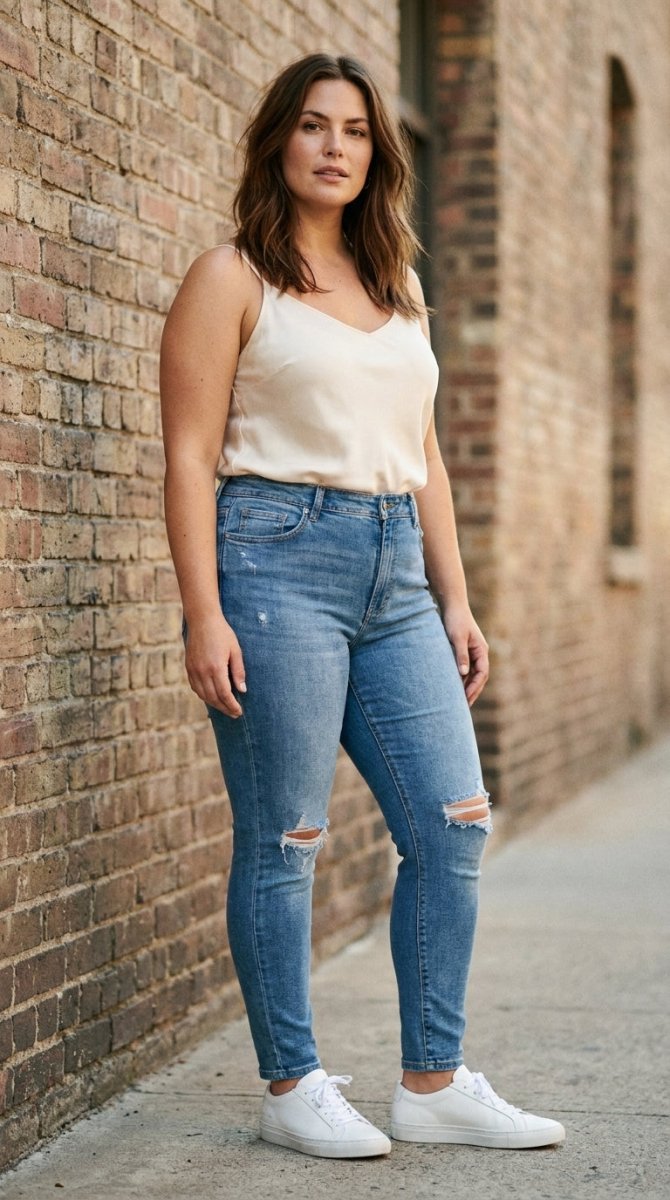 Judy Blue Distressed Cuffed Skinny Jeans - Mid Rise Flattering Fit - AMVIM