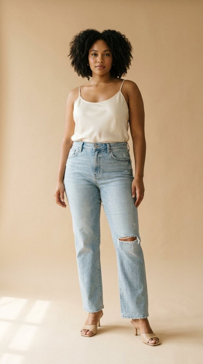 Judy Blue Distressed Straight - Leg Slim Jeans - High Waist - AMVIM