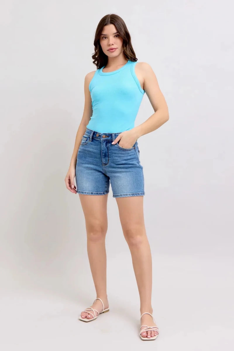 Judy Blue Full Size 2 Button Denim Shorts with Pockets Plus Size - AMVIM
