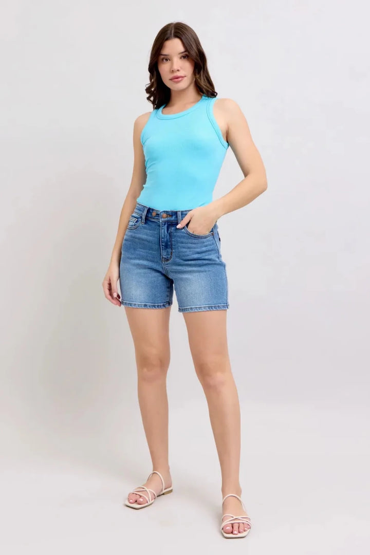 Judy Blue Full Size 2 Button Denim Shorts with Pockets Plus Size - AMVIM