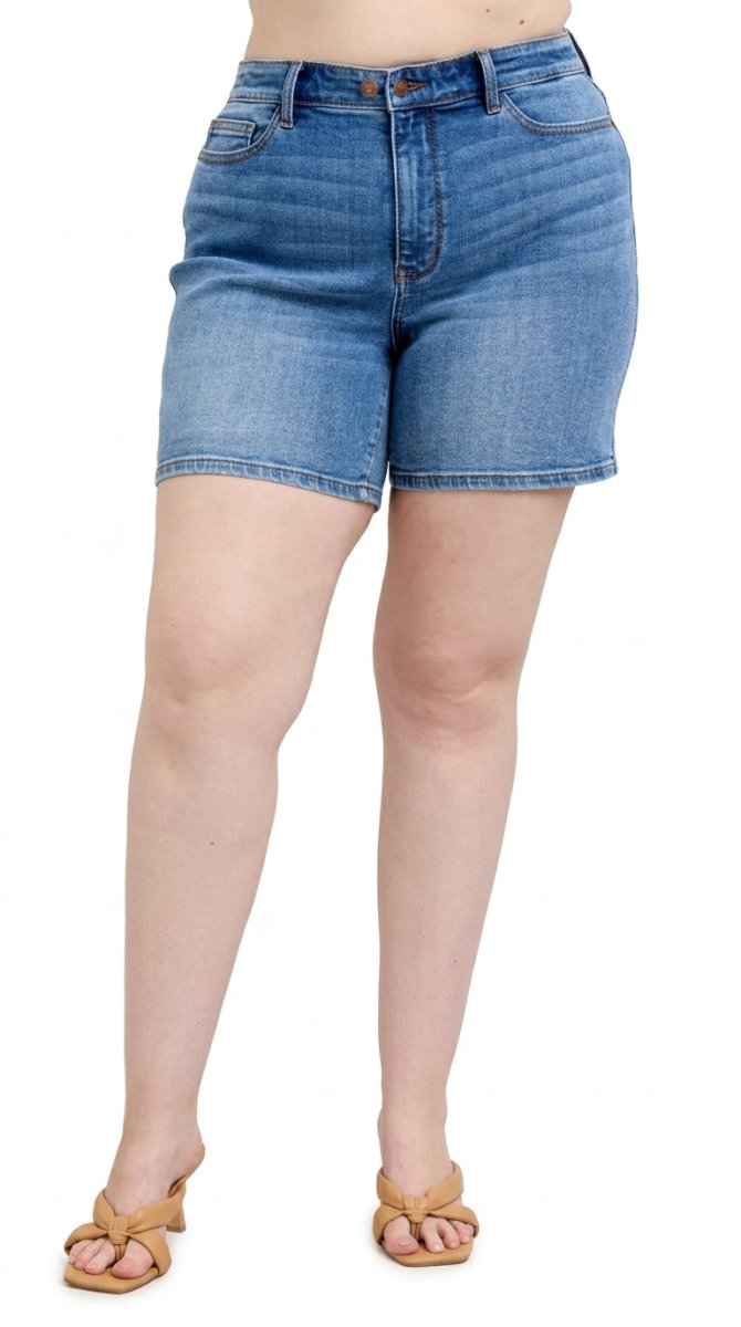 Judy Blue Full Size 2 Button Denim Shorts with Pockets Plus Size - AMVIM