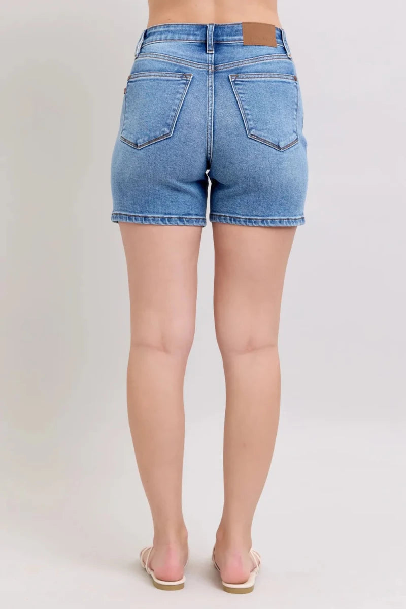Judy Blue Full Size 2 Button Denim Shorts with Pockets Plus Size - AMVIM