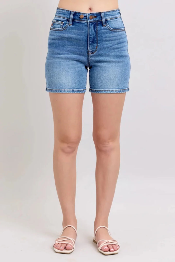 Judy Blue Full Size 2 Button Denim Shorts with Pockets Plus Size - AMVIM