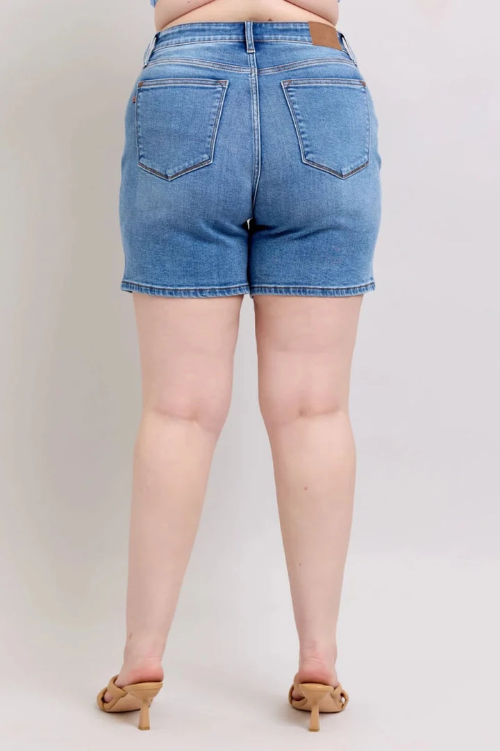 Judy Blue Full Size 2 Button Denim Shorts with Pockets Plus Size - AMVIM