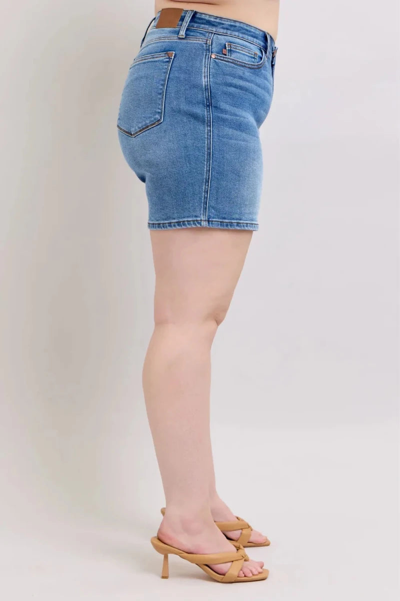 Judy Blue Full Size 2 Button Denim Shorts with Pockets Plus Size - AMVIM