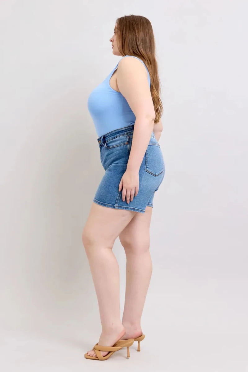 Judy Blue Full Size 2 Button Denim Shorts with Pockets Plus Size - AMVIM