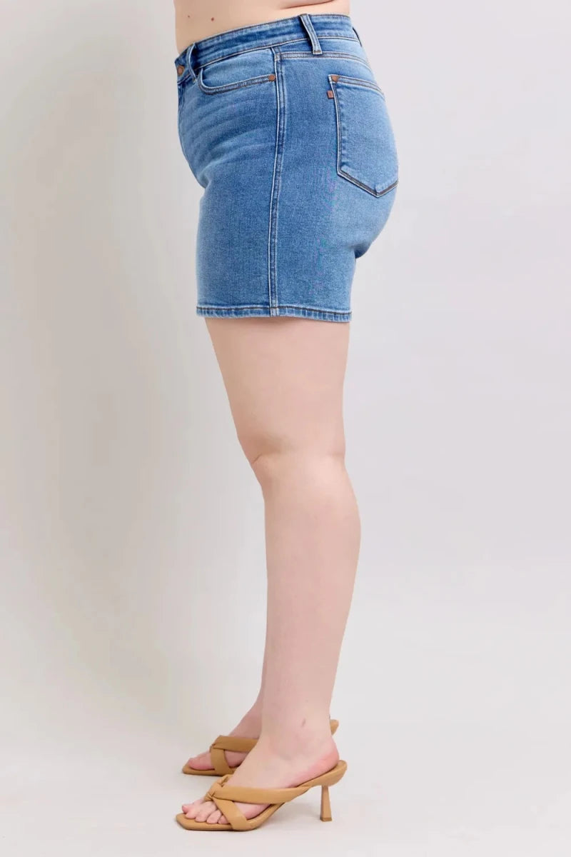 Judy Blue Full Size 2 Button Denim Shorts with Pockets Plus Size - AMVIM
