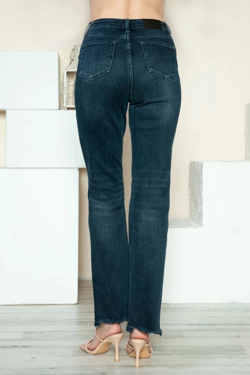 Judy Blue Full Size Button Fly Hem Destroy Straight Jeans - AMVIM