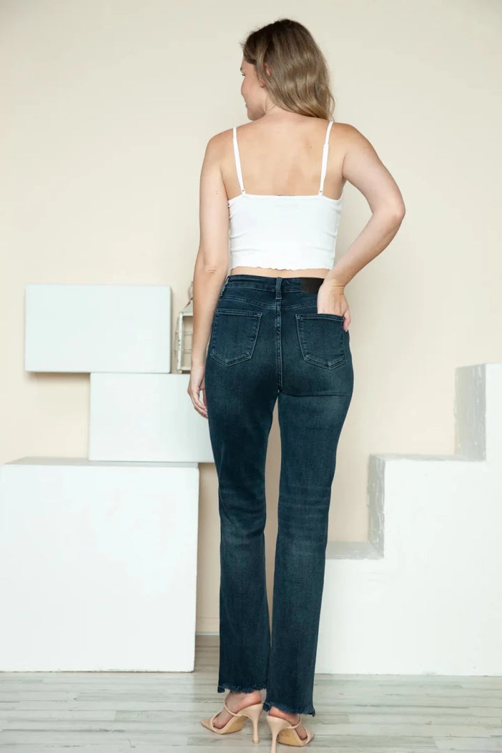 Judy Blue Full Size Button Fly Hem Destroy Straight Jeans - AMVIM