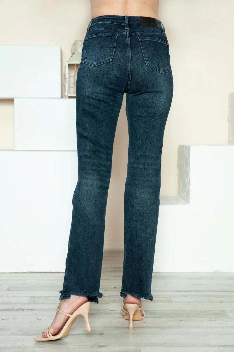 Judy Blue Full Size Button Fly Hem Destroy Straight Jeans - AMVIM