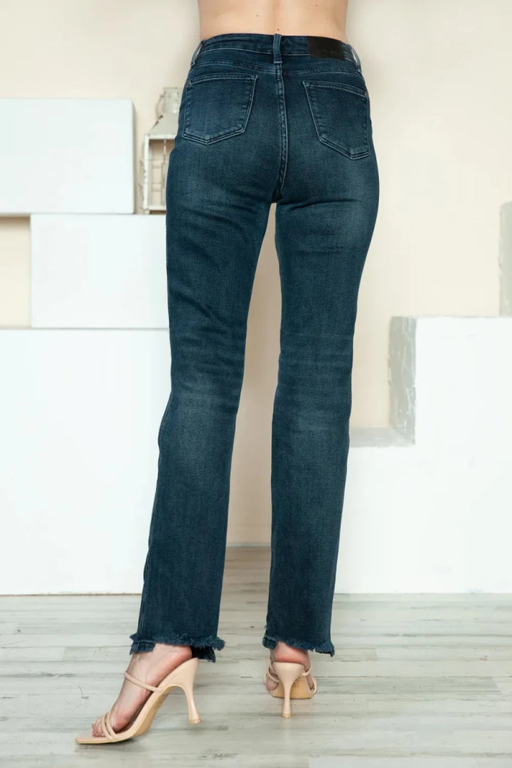 Judy Blue Full Size Button Fly Hem Destroy Straight Jeans - AMVIM