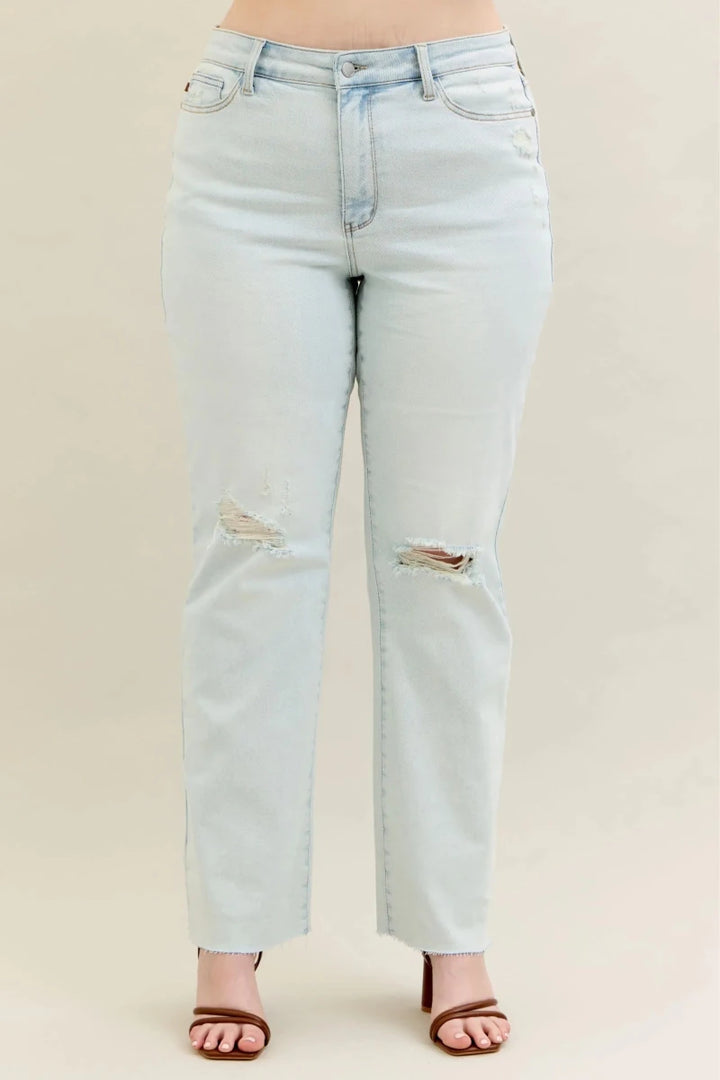 Judy Blue Full Size Destroy &amp; Fray Hem Bootcut Jeans Plus Size - AMVIM