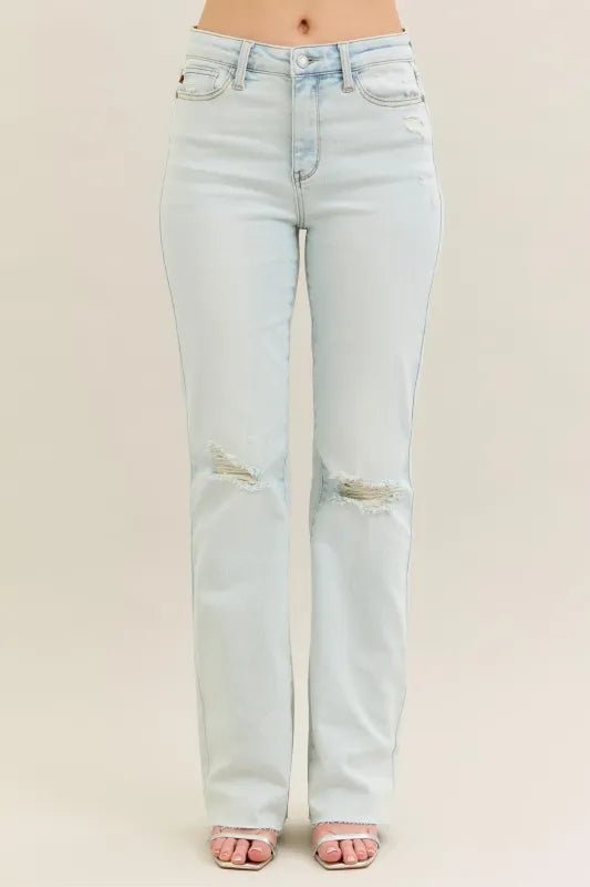 Judy Blue Full Size Destroy &amp; Fray Hem Bootcut Jeans Plus Size - AMVIM