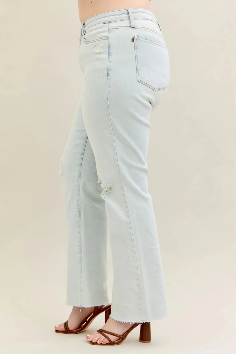 Judy Blue Full Size Destroy &amp; Fray Hem Bootcut Jeans Plus Size - AMVIM