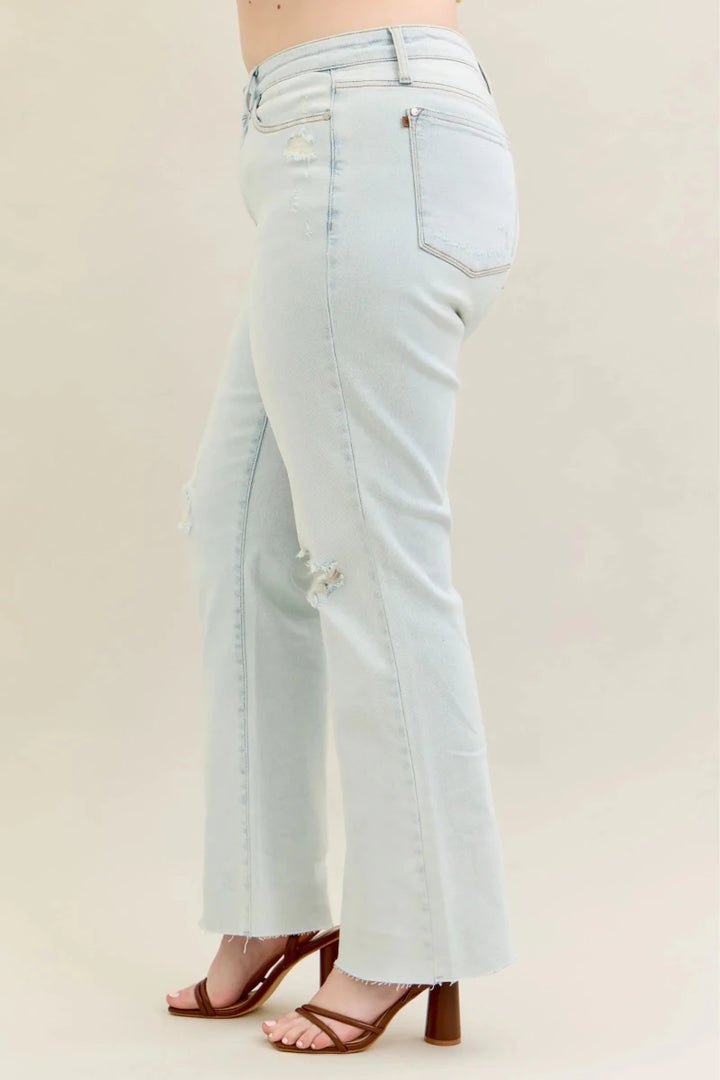 Judy Blue Full Size Destroy &amp; Fray Hem Bootcut Jeans Plus Size - AMVIM