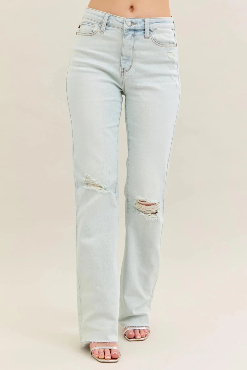 Judy Blue Full Size Destroy &amp; Fray Hem Bootcut Jeans Plus Size - AMVIM