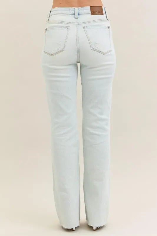 Judy Blue Full Size Destroy &amp; Fray Hem Bootcut Jeans Plus Size - AMVIM