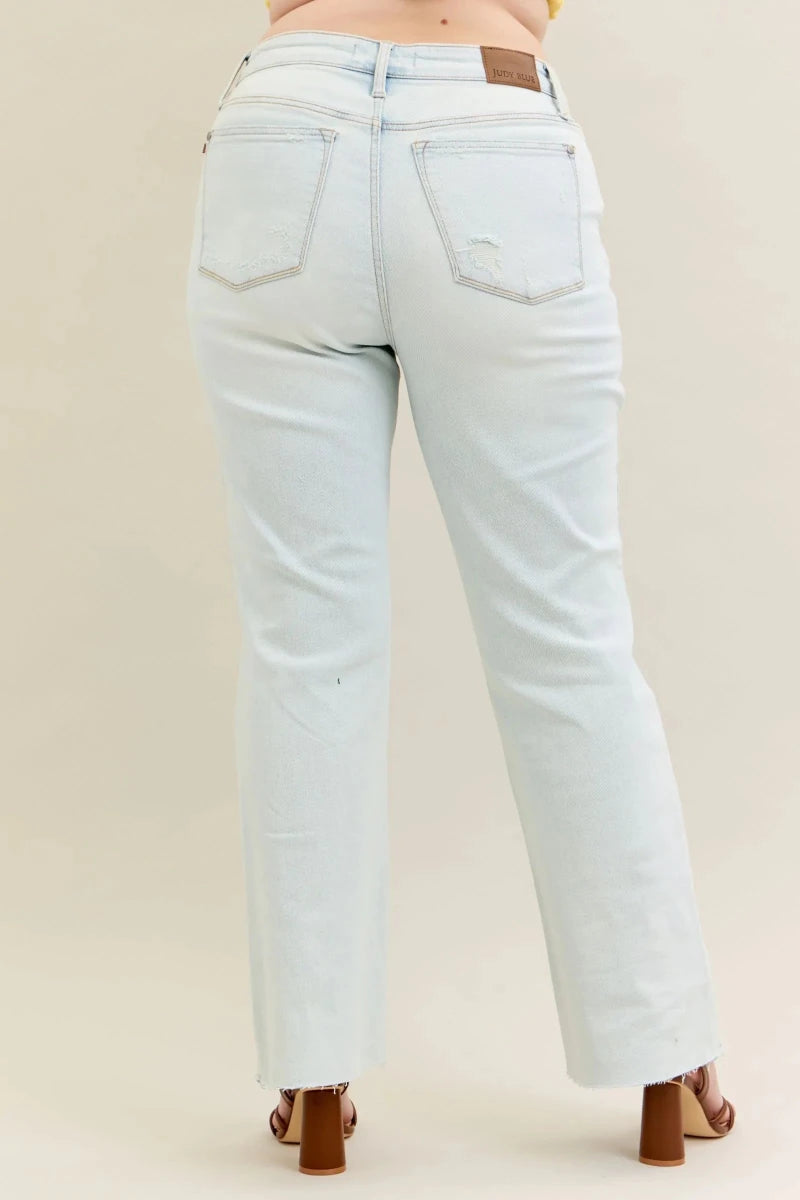 Judy Blue Full Size Destroy &amp; Fray Hem Bootcut Jeans Plus Size - AMVIM