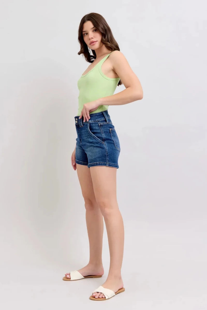 Judy Blue Full Size Double Button Waistband Denim Shorts Plus Size - AMVIM