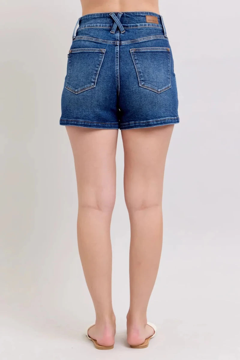 Judy Blue Full Size Double Button Waistband Denim Shorts Plus Size - AMVIM