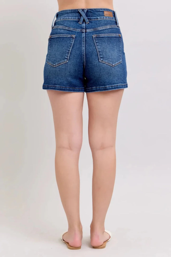 Judy Blue Full Size Double Button Waistband Denim Shorts Plus Size - AMVIM