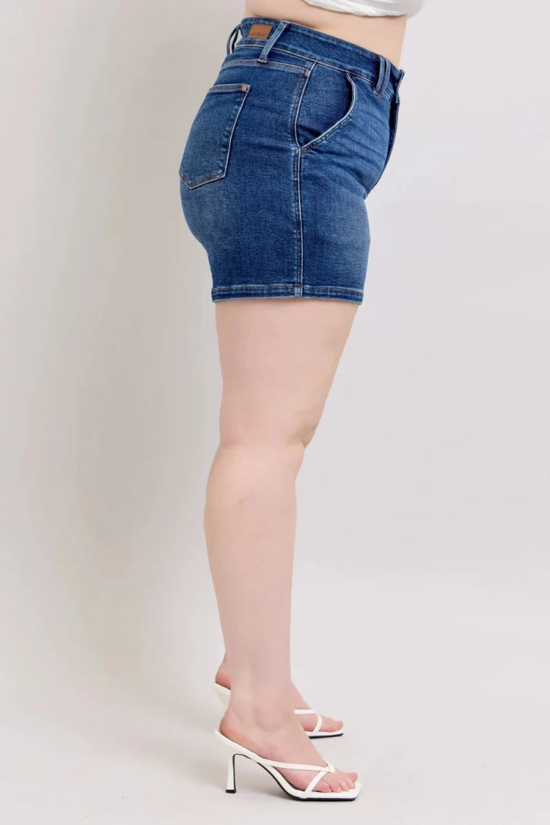 Judy Blue Full Size Double Button Waistband Denim Shorts Plus Size - AMVIM