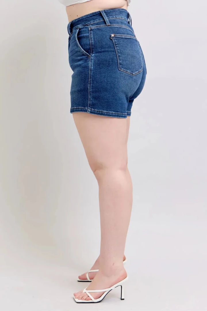 Judy Blue Full Size Double Button Waistband Denim Shorts Plus Size - AMVIM