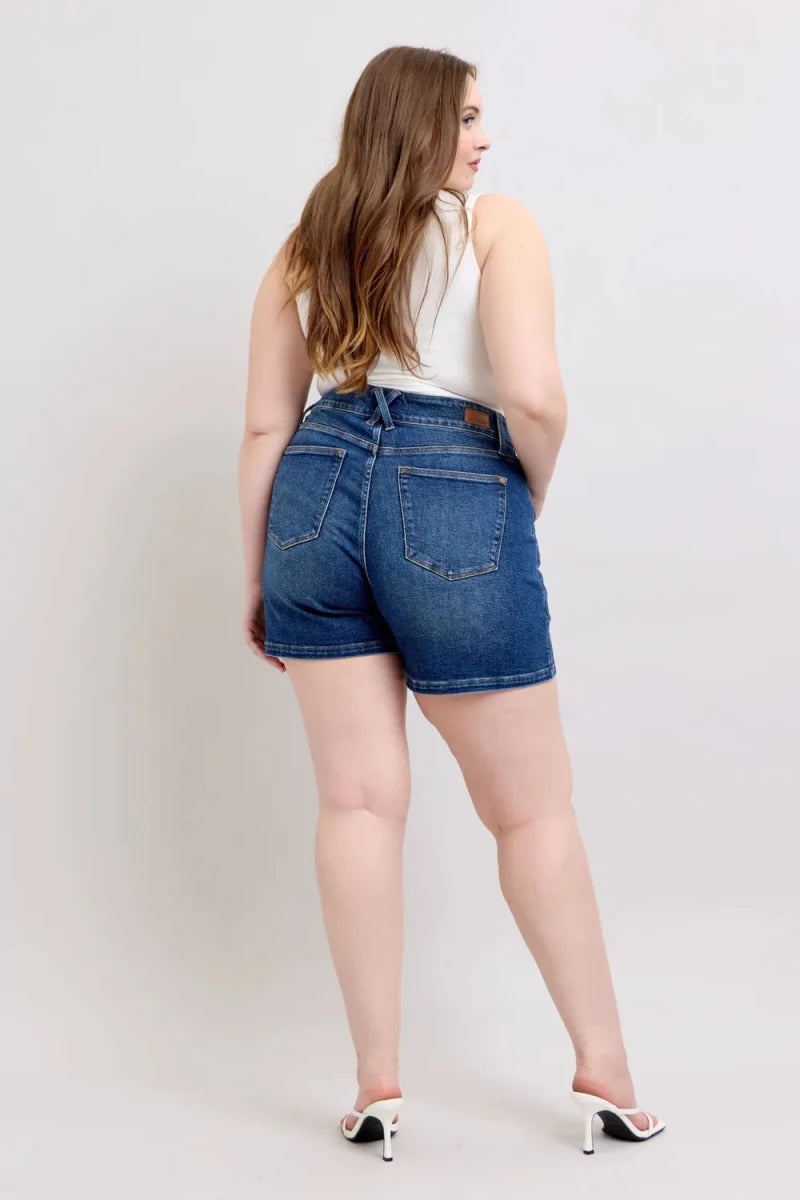 Judy Blue Full Size Double Button Waistband Denim Shorts Plus Size - AMVIM
