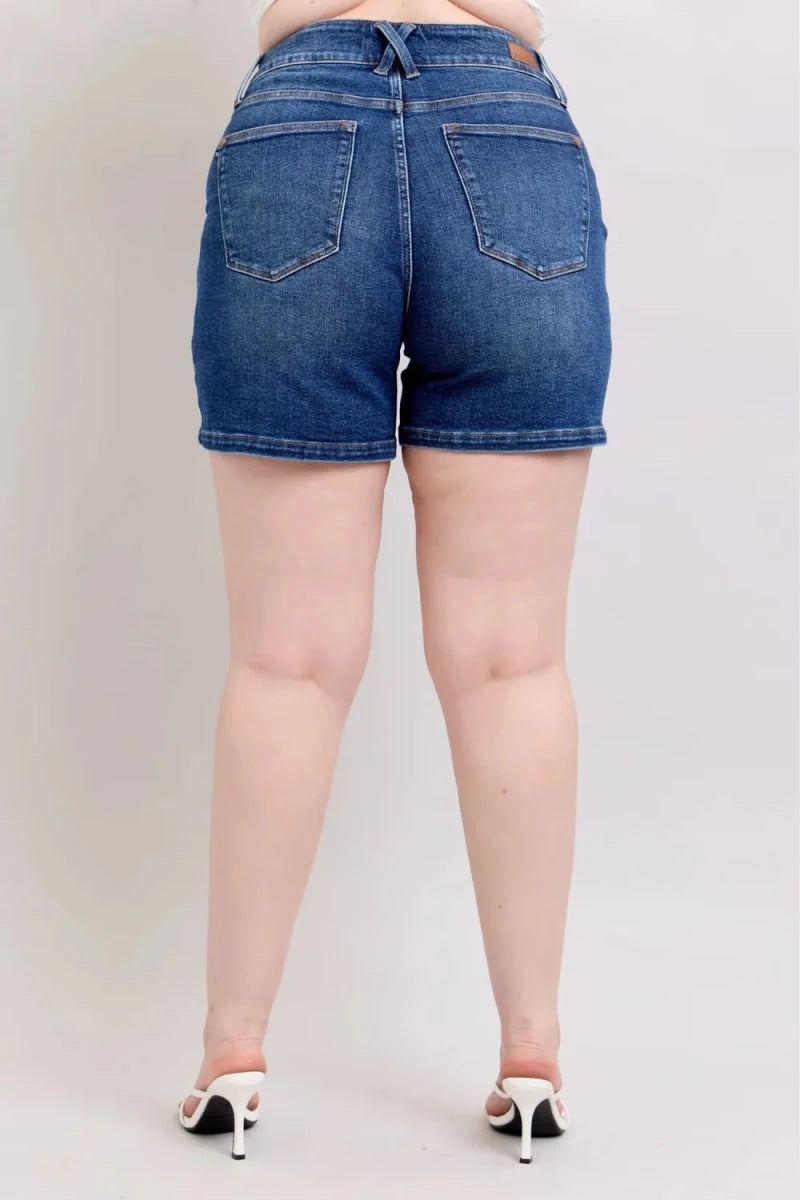Judy Blue Full Size Double Button Waistband Denim Shorts Plus Size - AMVIM