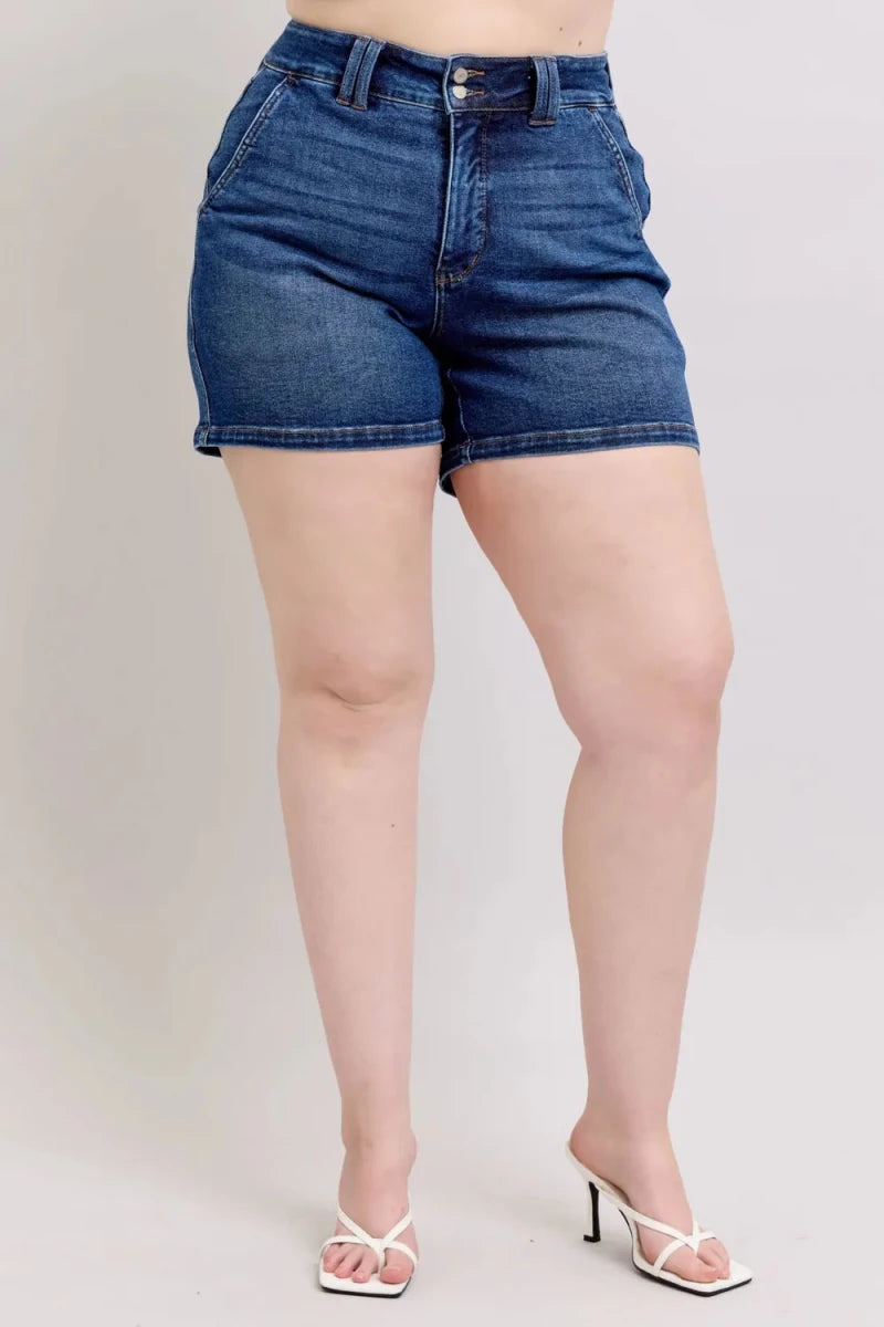 Judy Blue Full Size Double Button Waistband Denim Shorts Plus Size - AMVIM