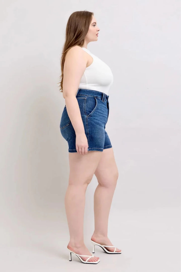 Judy Blue Full Size Double Button Waistband Denim Shorts Plus Size - AMVIM