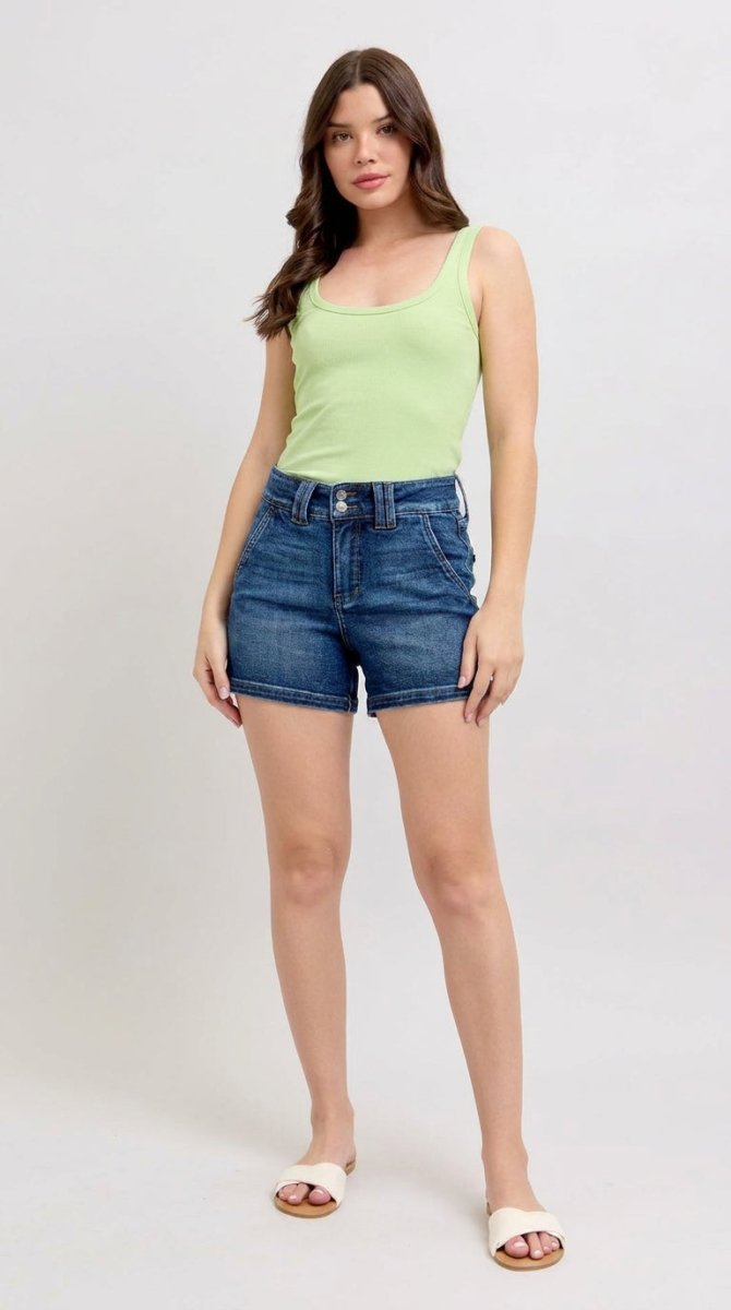 Judy Blue Full Size Double Button Waistband Denim Shorts Plus Size - AMVIM