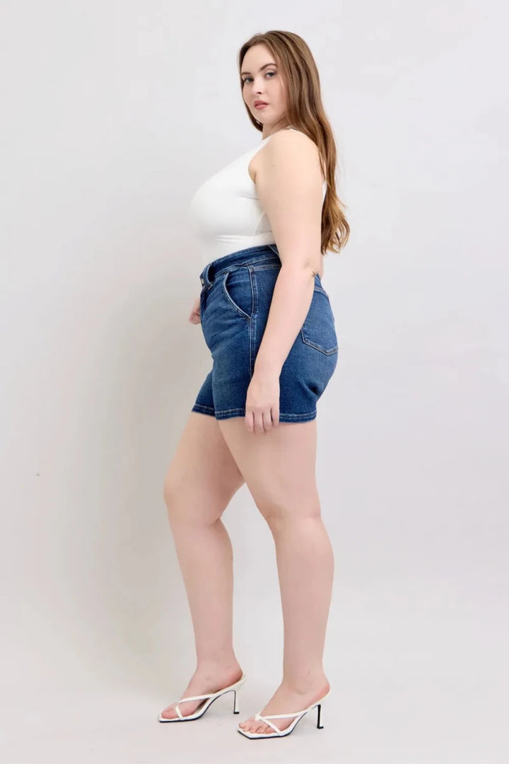Judy Blue Full Size Double Button Waistband Denim Shorts Plus Size - AMVIM