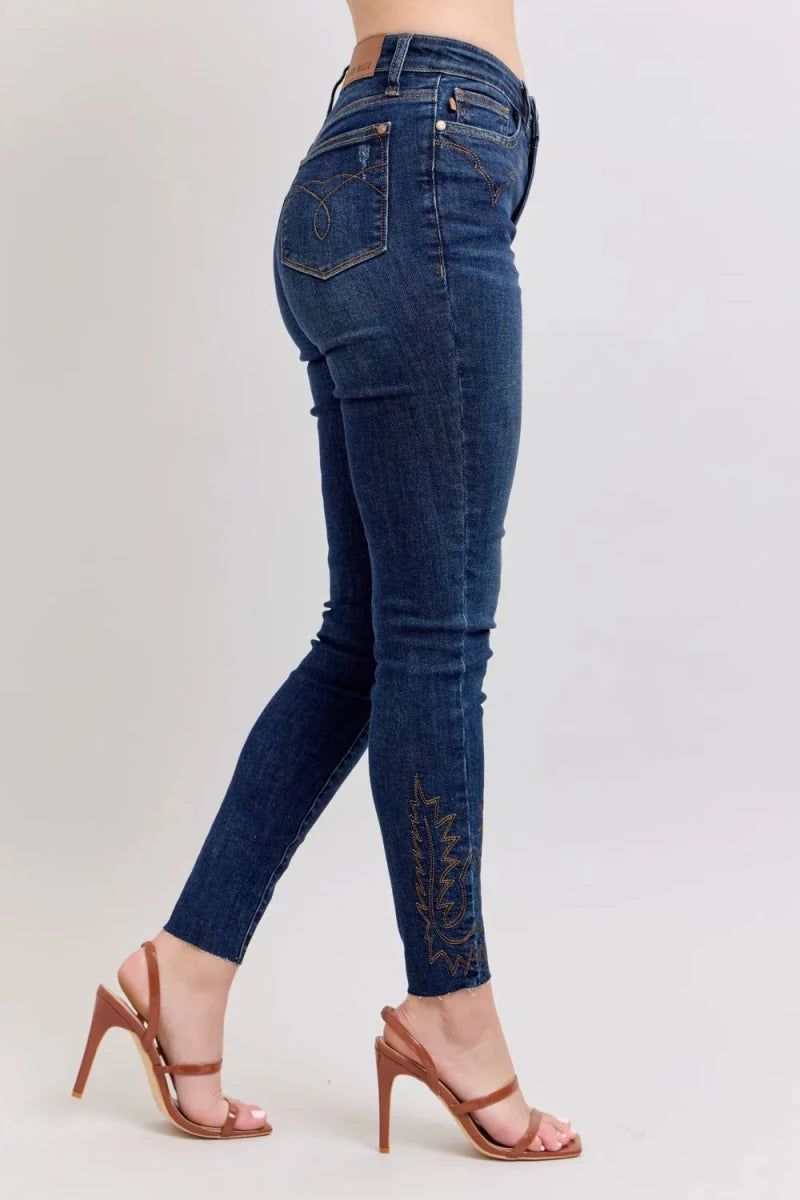 Judy Blue Full Size Embroidered High Rise Skinny Jeans Plus Size - AMVIM